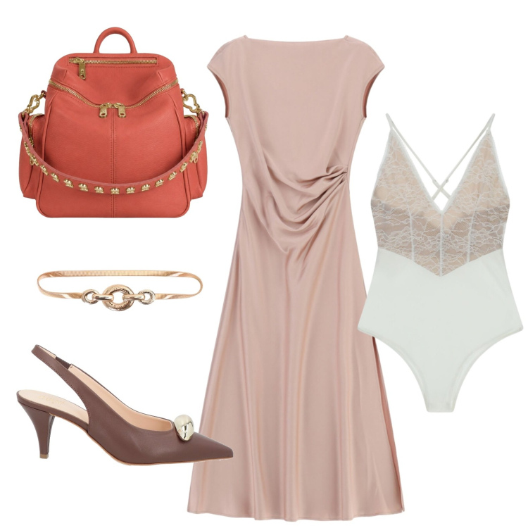 Outfit donna - Al lavoro senza stress. Stile Chic per Ufficio. Abbinamento con décolleté, vestiti midi/longuette, body, zaini, cinture.