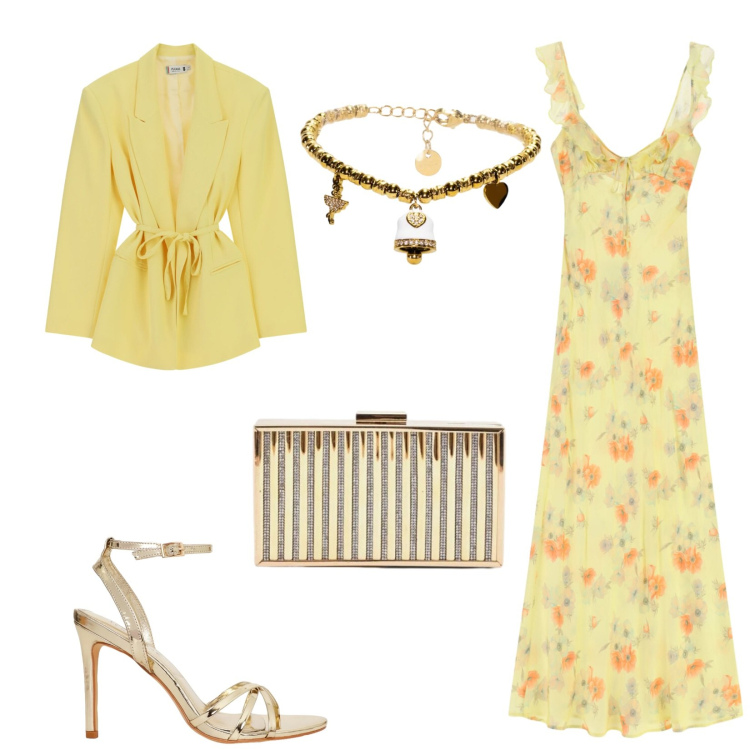 Outfit donna - Total look #2454731. Stile Chic per Serata fuori. Abbinamento con sandali col tacco, blazer, vestiti lunghi, clutch, braccialetti.