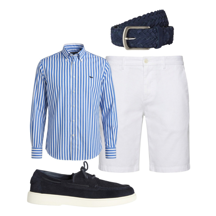 Outfit uomo - Stile da barca. Stile Casual per Mare. Abbinamento con scarpe stringate, bermuda, camicie, cinture.