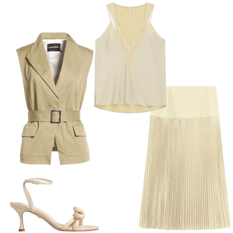 Outfit donna - Agosto.. fuori ufficio. Stile Casual chic per Serata fuori. Abbinamento con cinture, sandali in pelle, canottiere, gonne longuette.