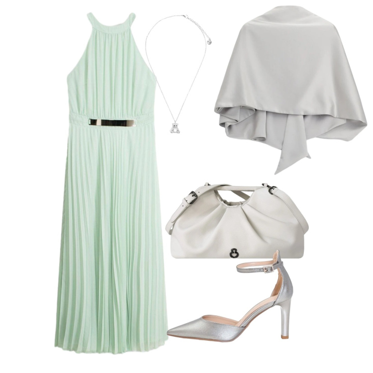 Outfit donna - Cerimonia di sera. Stile Chic per Cerimonia. Abbinamento con vestiti lunghi, scialli, décolleté, ciondoli, clutch.