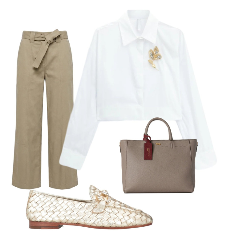 Outfit donna - In ufficio ad agosto. Stile Chic per Ufficio. Abbinamento con mocassini, pantaloni, borse a mano, camicie.