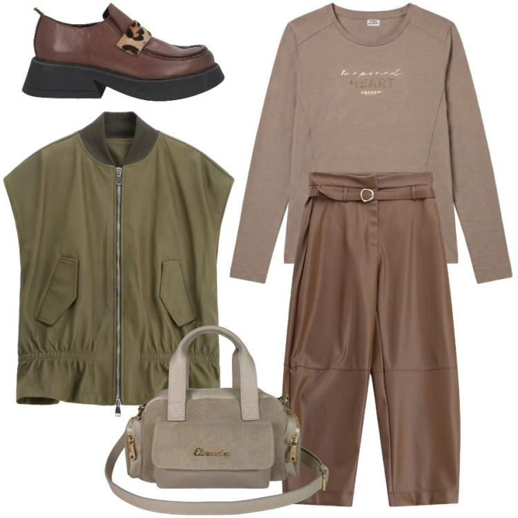 Outfit donna - Total look #2454859. Stile Mannish per Tutti i giorni. Abbinamento con mocassini, pantaloni, gilet, t-shirt, borse a mano.