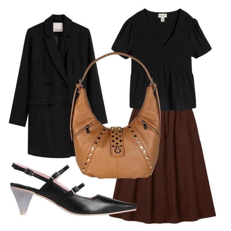 Outfit donna - La mamma del laureato 3. Stile Casual chic per Cerimonia. Abbinamento con décolleté, t-shirt, blazer, gonne longuette, borse a spalla.