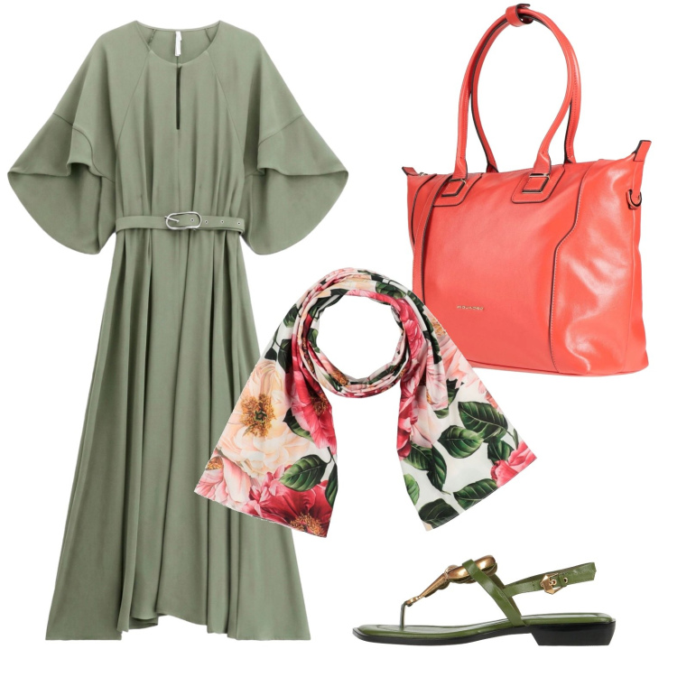 Outfit donna - Abito con maniche a farfalla. Stile Glamour per Tutti i giorni. Abbinamento con sciarpe, zaini, infradito, vestiti lunghi.