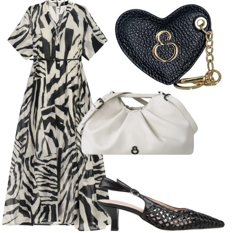 Outfit donna - Al paese della mia infanzia. Stile Chic per Serata fuori. Abbinamento con décolleté, vestiti lunghi, clutch, portachiavi.