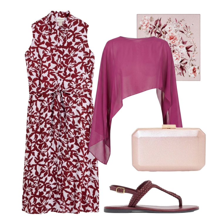Outfit donna - Cena vista mare in chemisier. Stile Glamour per Serata fuori. Abbinamento con vestiti chemisier, ciabatte, foulard, top, clutch.