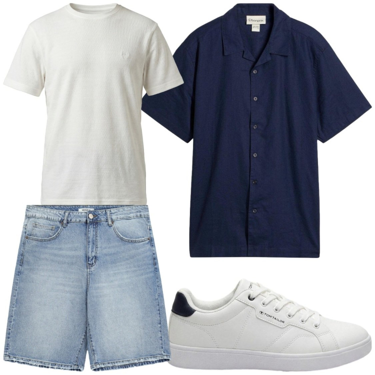 Outfit uomo - Total look #2454916. Stile Casual per Tutti i giorni. Abbinamento con camicie a manica corta, sneakers, t-shirt, bermuda.