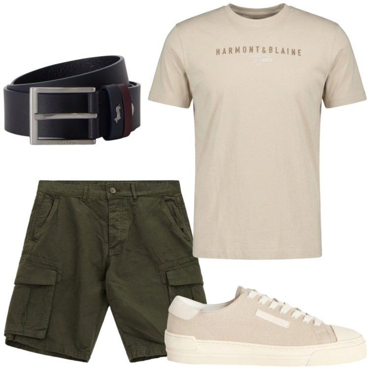 Outfit uomo - Total look #2454918. Stile Casual per Tutti i giorni. Abbinamento con sneakers, t-shirt, cinture, bermuda.