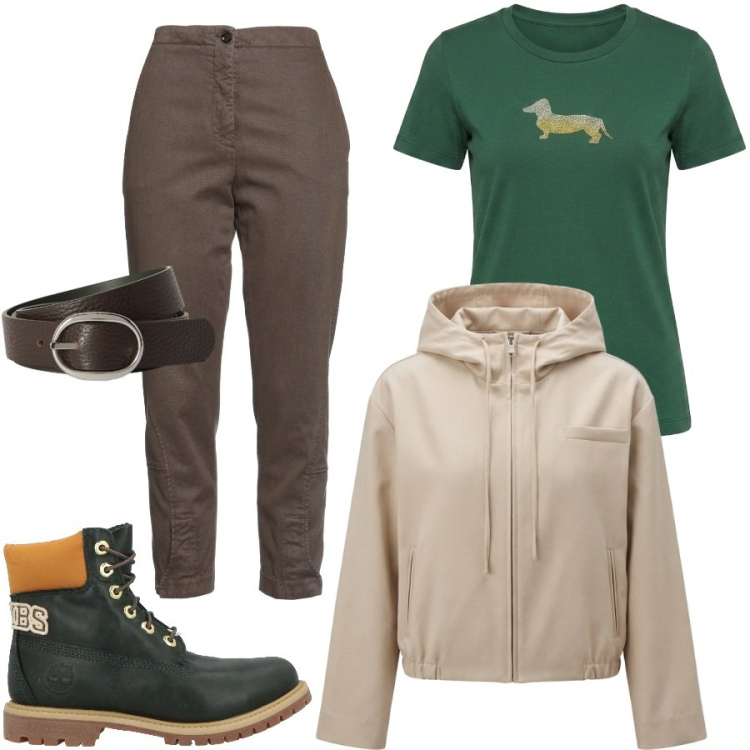 Outfit donna - Fuga in montagna. Stile Mannish per Tutti i giorni. Abbinamento con stivaletti, jeans slim fit, cappotti, cinture, t-shirt.