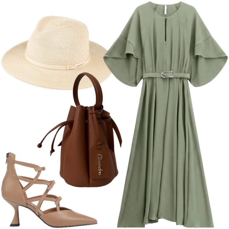 Outfit donna - Cerimonia in campagna. Stile Vintage retrò per Cerimonia. Abbinamento con décolleté, cappelli, vestiti lunghi, borse a secchiello.