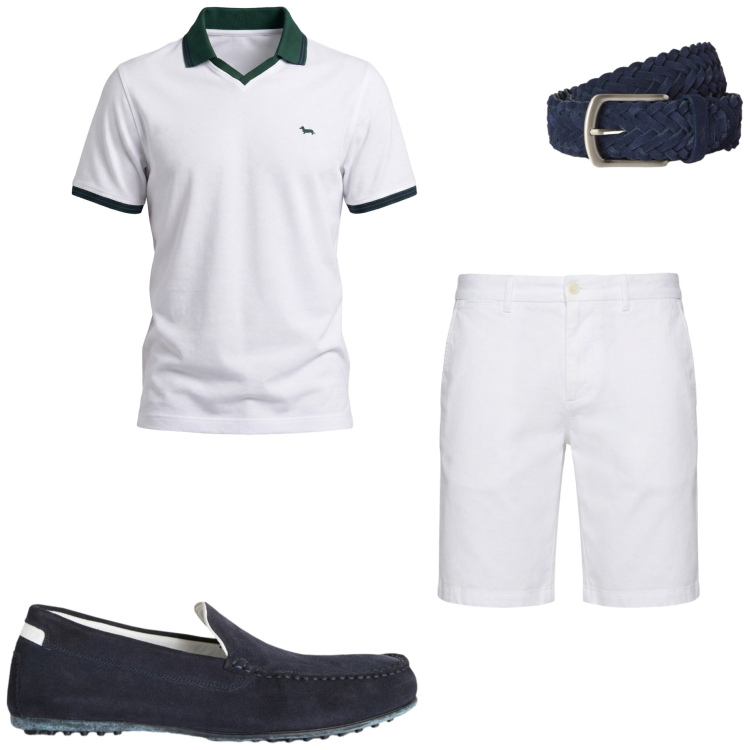Outfit uomo - Stile barca. Stile Casual per Mare. Abbinamento con scarpe stringate, polo, bermuda, cinture.