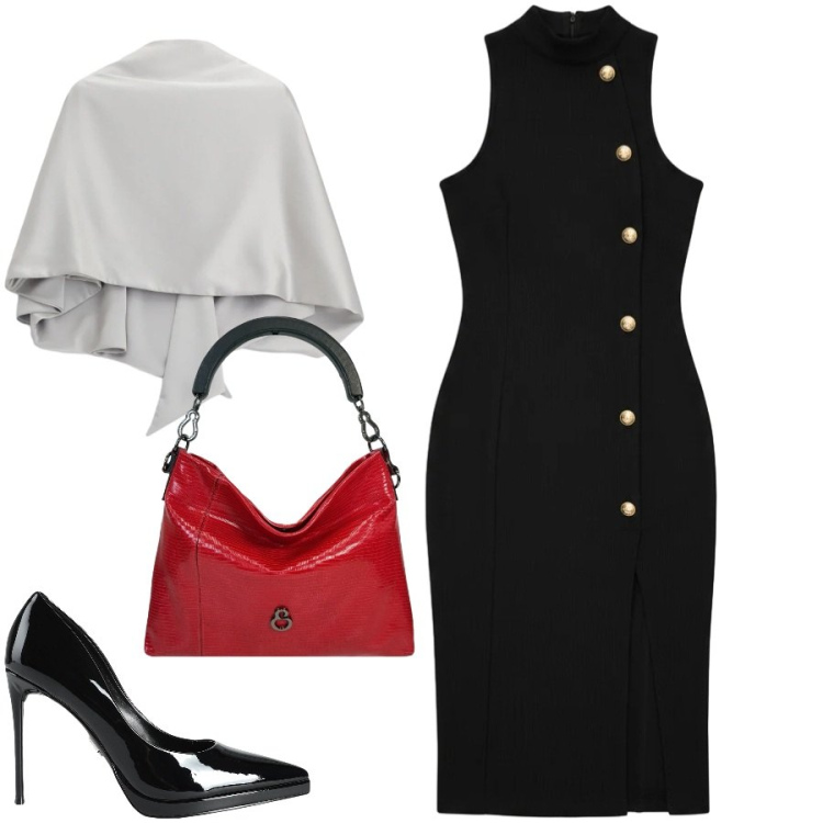 Outfit donna - Evento serale. Stile Glamour per Cerimonia. Abbinamento con décolleté, scialli, vestiti asimmetrici, borse a mano.