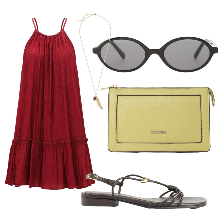 Outfit donna - Total look #2454963. Stile Basic per Tutti i giorni. Abbinamento con sandali, collane, vestiti corti, occhiali da sole, borse a tracolla.