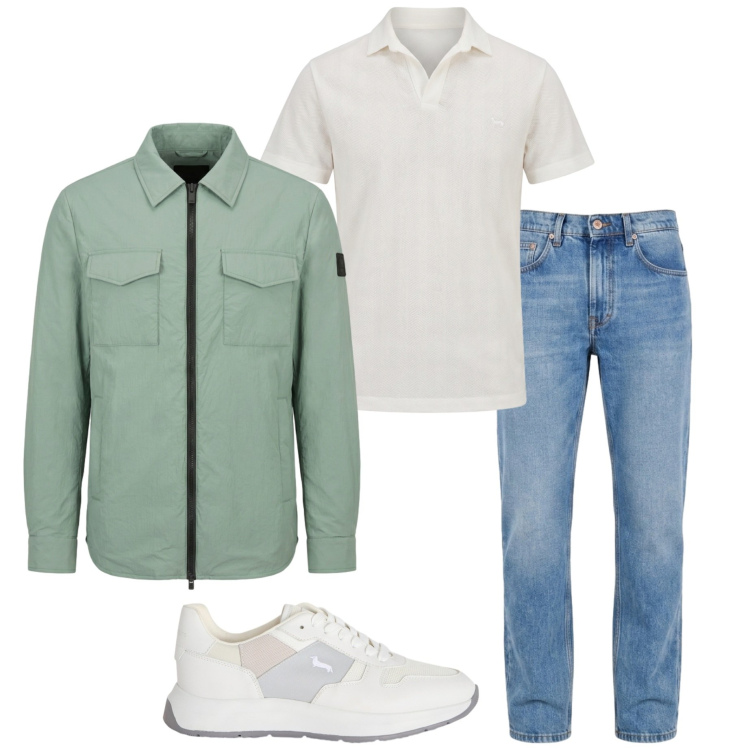 Outfit uomo - Back to routine. Stile Casual per Ufficio. Abbinamento con sneakers, jeans, giacche, polo.