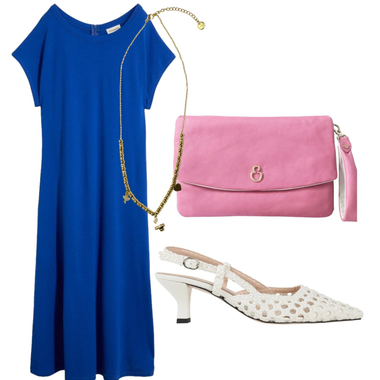 Outfit donna - Total look #2454976. Stile Bon Ton per Serata fuori. Abbinamento con décolleté, vestiti midi/longuette, ciondoli, pochette.