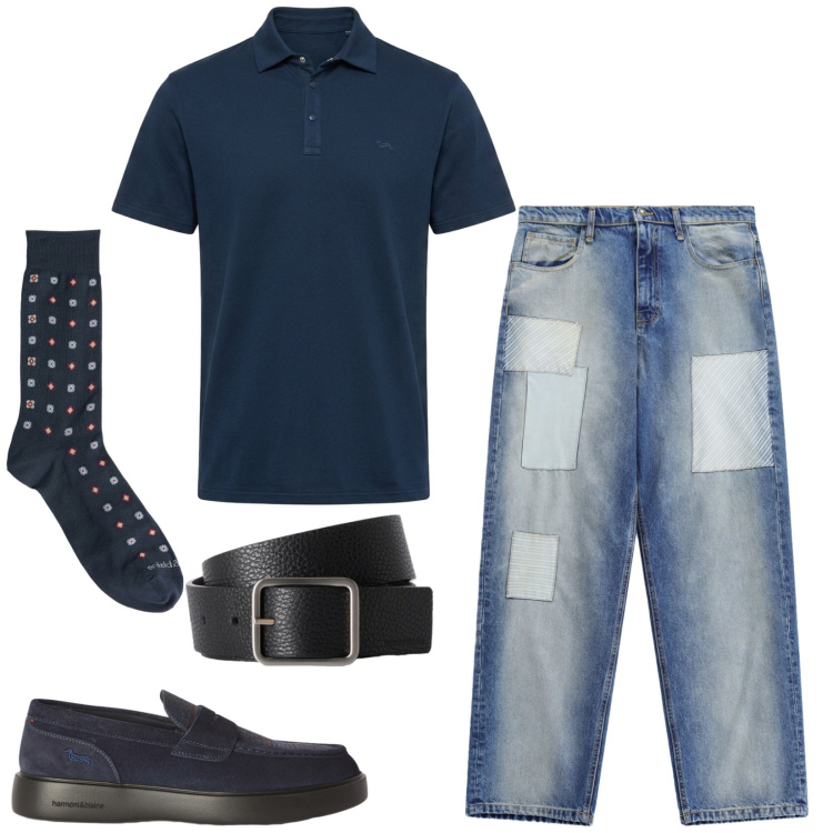 Outfit uomo - Total look #2454998. Stile Casual per Tutti i giorni. Abbinamento con scarpe stringate, cinture, polo, calzini, jeans.