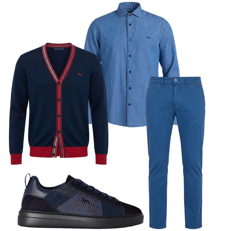 Outfit uomo - Total look #2454999. Stile Trendy per Ufficio. Abbinamento con pantaloni, cardigans, sneakers, camicie.