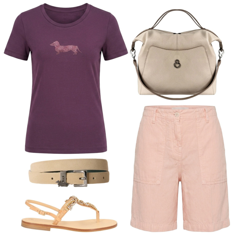 Outfit donna - Ancora bermuda. Stile Casual per Tutti i giorni. Abbinamento con infradito, bermuda, cinture, t-shirt, borse a mano.