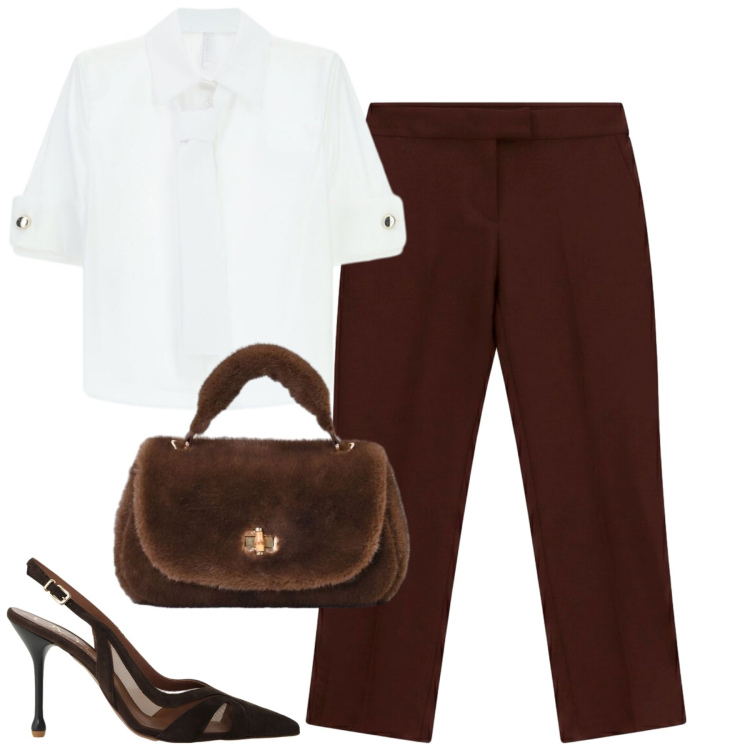 Outfit donna - Total look #2455069. Stile Minimal per Tutti i giorni. Abbinamento con pantaloni, camicie, décolleté, borse a mano.