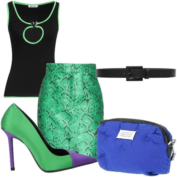 Outfit donna - il mio stile. Stile Chic per Tutti i giorni. Abbinamento con minigonne, marsupi, top, décolleté, cinture.