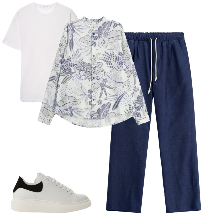 Outfit uomo - Agosto. Stile Trendy per Tutti i giorni. Abbinamento con camicie, pantaloni, sneakers, t-shirt.