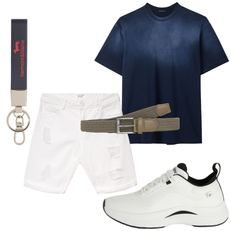 Outfit uomo - Total look #2455160. Stile Casual per Tutti i giorni. Abbinamento con portachiavi, t-shirt, bermuda, cinture, sneakers.