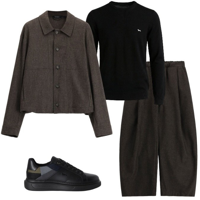 Outfit uomo - Minimalista-contesti di lavoro creativo. Stile Urban per Ufficio. Abbinamento con maglieria, sneakers, pantaloni, camicie.