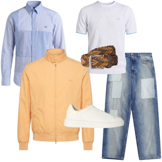 Outfit uomo - Casual friday / tempo libero. Stile Casual per Tutti i giorni. Abbinamento con t-shirt, cinture, bomber, camicie, sneakers, jeans.
