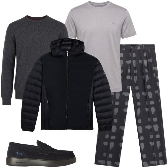 Outfit uomo - Cinema/weekend/serate informali. Stile Casual per Serata speciale. Abbinamento con t-shirt, scarpe stringate, maglieria, pantaloni, piumini.