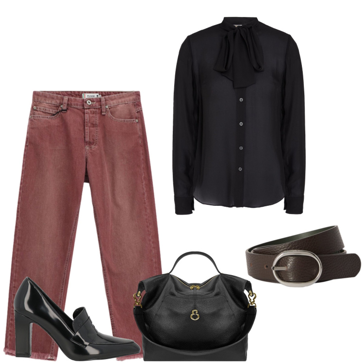 Outfit donna - Total look #2455243. Stile Casual chic per Tutti i giorni. Abbinamento con mocassini, camicie, cinture, jeans dritti, borse a spalla.