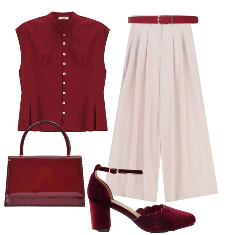 Outfit donna - Total look #2455258. Stile Chic per Serata fuori. Abbinamento con décolleté, cinture, pantaloni a palazzo, camicie a manica corta, borse a mano.