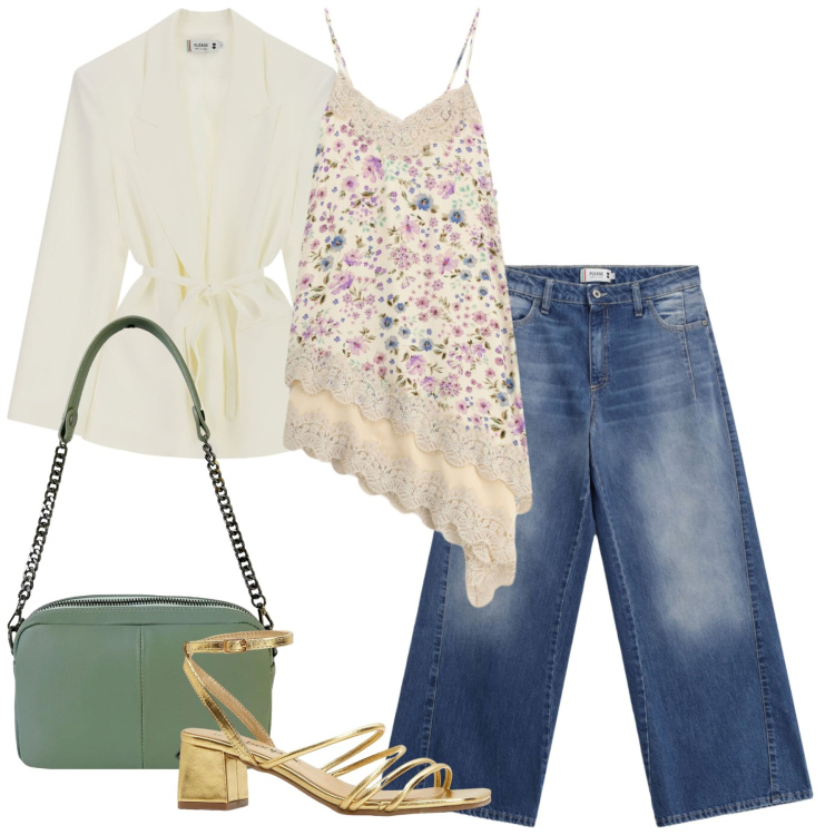 Outfit donna - Pizzo. Stile Casual chic per Tutti i giorni. Abbinamento con sandali col tacco, vestiti midi/longuette, blazer, jeans, borse a tracolla.