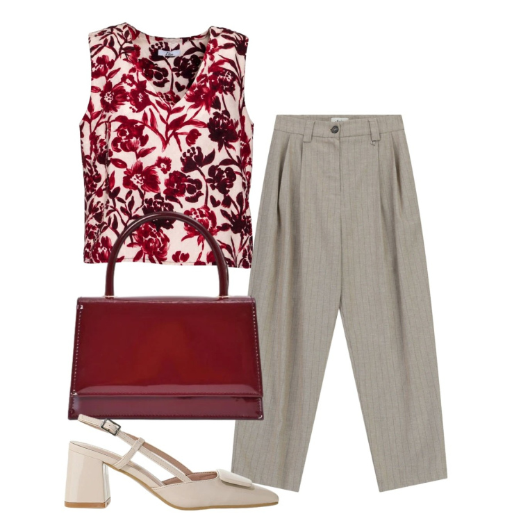 Outfit donna - In rientro. Stile Bon Ton per Ufficio. Abbinamento con canottiere, décolleté, pantaloni, borse a mano.
