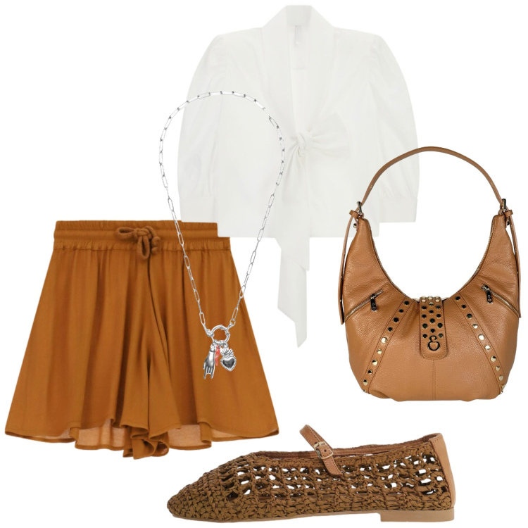 Outfit donna - Total look #2455306. Stile Romantica per Tutti i giorni. Abbinamento con ciondoli, camicie, ballerine, minigonne, borse a spalla.