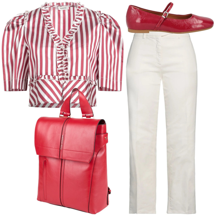 Outfit donna - Streetwear. Stile Chic per Tutti i giorni. Abbinamento con zaini, jeans dritti, ballerine, camicie a manica corta.