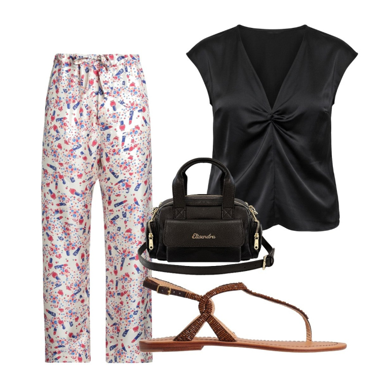Outfit donna - Pantaloni classici curvy. Stile Casual chic per Serata fuori. Abbinamento con pantaloni, infradito, canottiere, borse a mano.