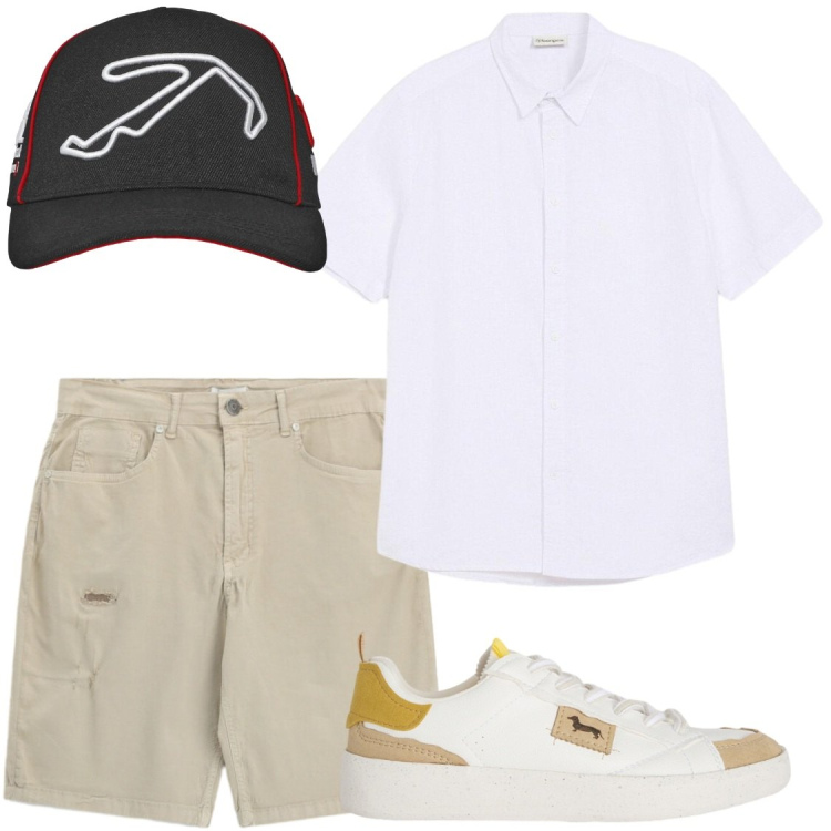 Outfit uomo - Ci becchiamo in giro. Stile Casual per Tutti i giorni. Abbinamento con camicie a manica corta, sneakers, bermuda, cappelli con visiera.