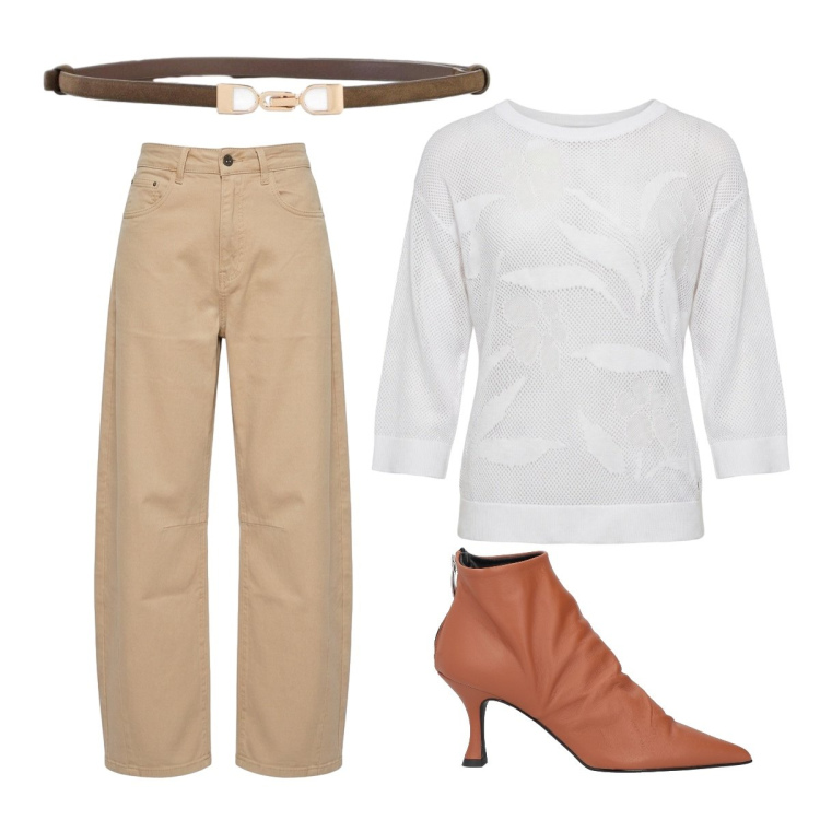 Outfit donna - Agosto. Stile Casual chic per Serata fuori. Abbinamento con stivaletti, cinture, maglieria, jeans.