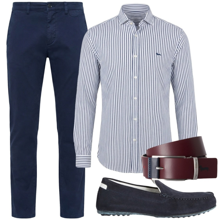 Outfit uomo - Rientro in ufficio. Stile Business/Elegante per Ufficio. Abbinamento con scarpe stringate, pantaloni chino, cinture, camicie.