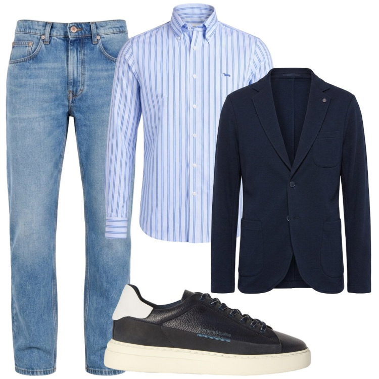 Outfit uomo - In ufficio. Stile Business/Elegante per Ufficio. Abbinamento con giacche, jeans, camicie, sneakers.