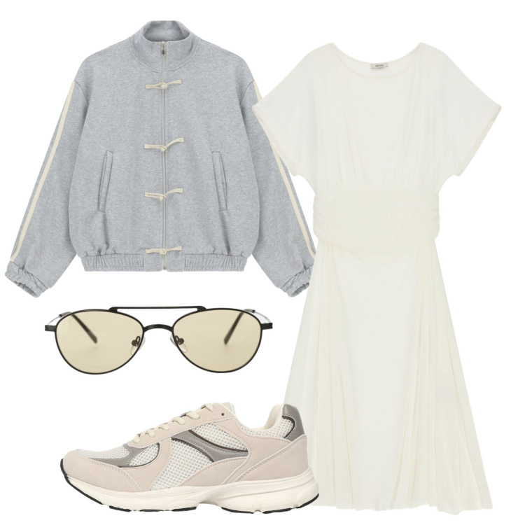 Outfit donna - Total look #2455368. Stile Sporty chic per Tutti i giorni. Abbinamento con sneakers, occhiali da sole, felpe, vestiti lunghi.
