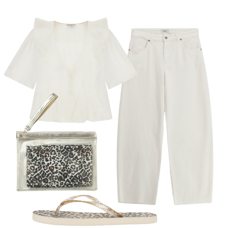 Outfit donna - Total look #2455376. Stile Casual per Tutti i giorni. Abbinamento con pochette, infradito, jeans, camicie a manica corta.