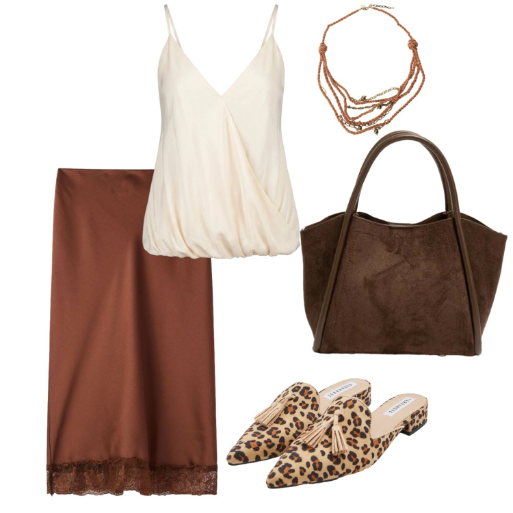 Outfit donna - Curvy in vacanza. per Tutti i giorni. Abbinamento con collane, sabot, gonne longuette, top, borse a spalla.