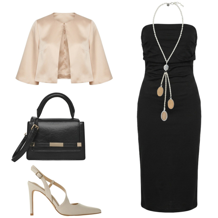 Outfit donna - Total look #2455387. Stile Chic per Cerimonia. Abbinamento con borse a spalla, décolleté, collane, vestiti midi/longuette, bolero.