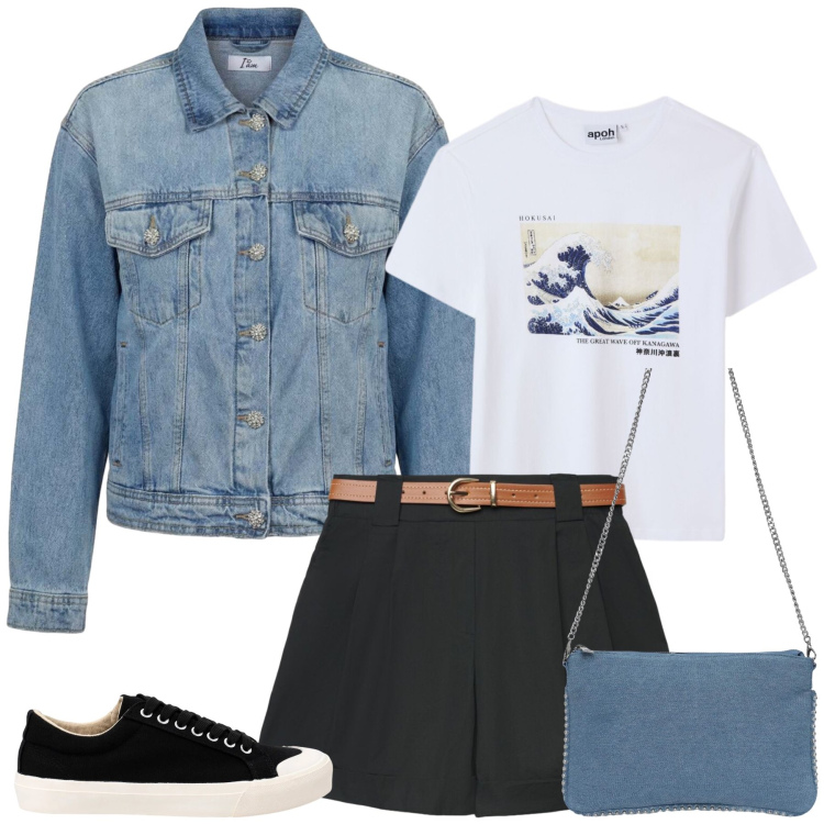 Outfit donna - Total look #2455417. Stile Casual chic per Tutti i giorni. Abbinamento con sneakers, shorts, t-shirt, borse a tracolla, cappotti.