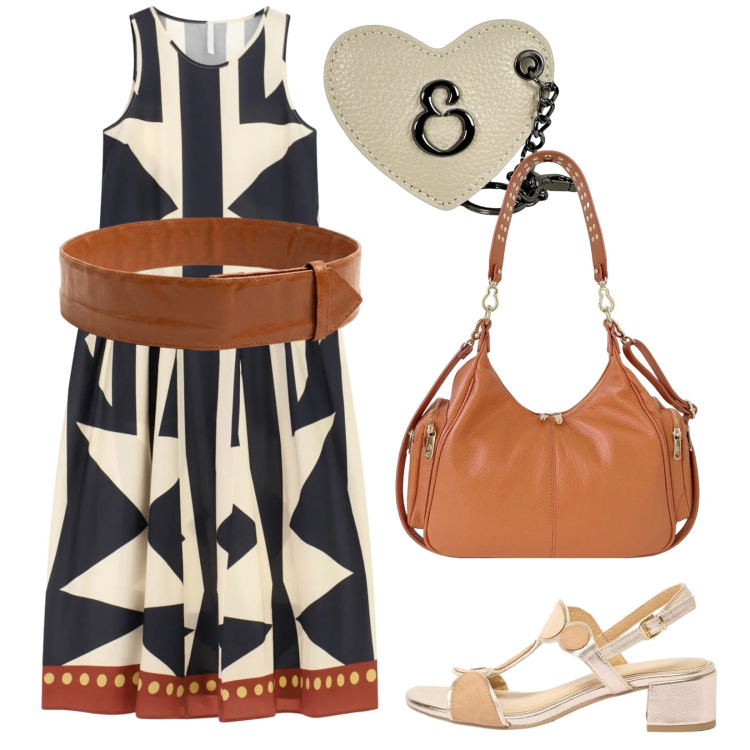 Outfit donna - Boho al mare. Stile Boho per Serata fuori. Abbinamento con sandali col tacco, vestiti midi/longuette, borse a spalla, portachiavi, cinture.