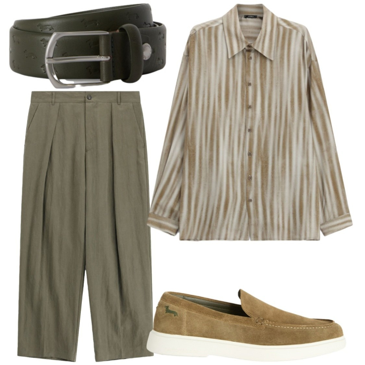 Outfit uomo - Comodità in ufficio. Stile Trendy per Ufficio. Abbinamento con scarpe stringate, cinture, pantaloni, camicie.
