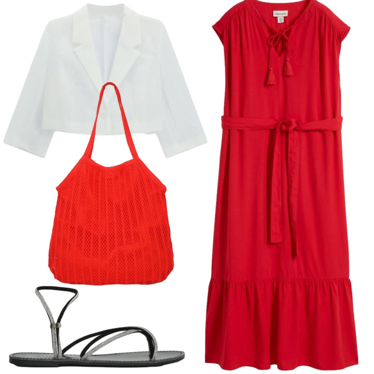 Outfit donna - Total look #2455433. Stile Casual chic per Serata fuori. Abbinamento con vestiti chemisier, sandali, shopping bag, blazer.