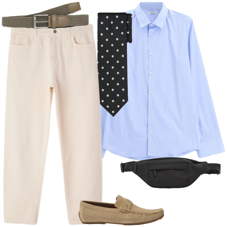 Outfit uomo - Total look #2455464. Stile Casual per Tutti i giorni. Abbinamento con scarpe stringate, camicie, borse sportive, cinture, pantaloni, cravatte.